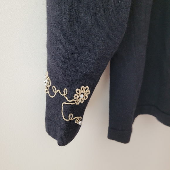 Vintage Danier Pure Virgin Wool Long Sleeve Crew Neck Sweater Black Pearl Gold - Picture 11 of 12